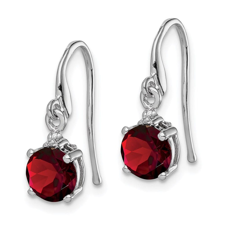 Sterling Silver Round Garnet and Diamond Wire Earrings, view 2 of 4