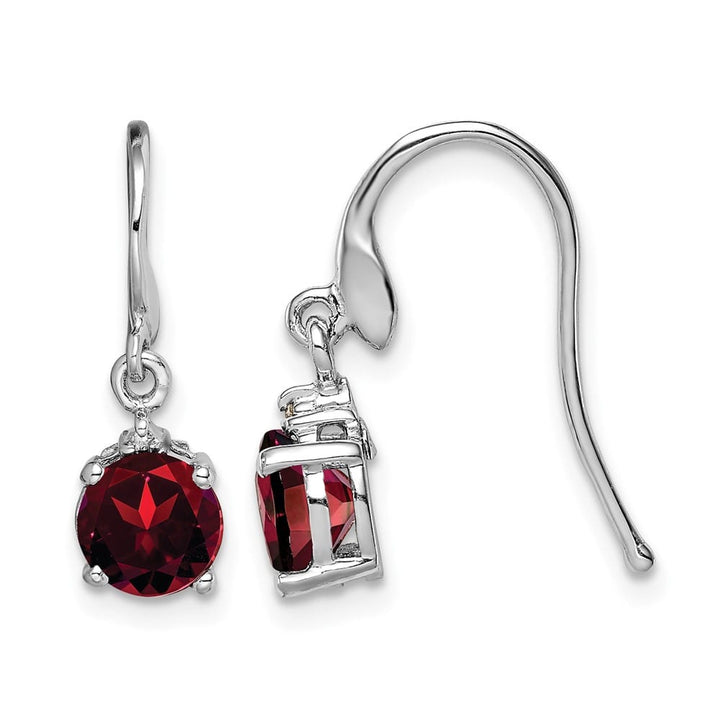 Sterling Silver Round Garnet and Diamond Wire Earrings, view 1 of 4