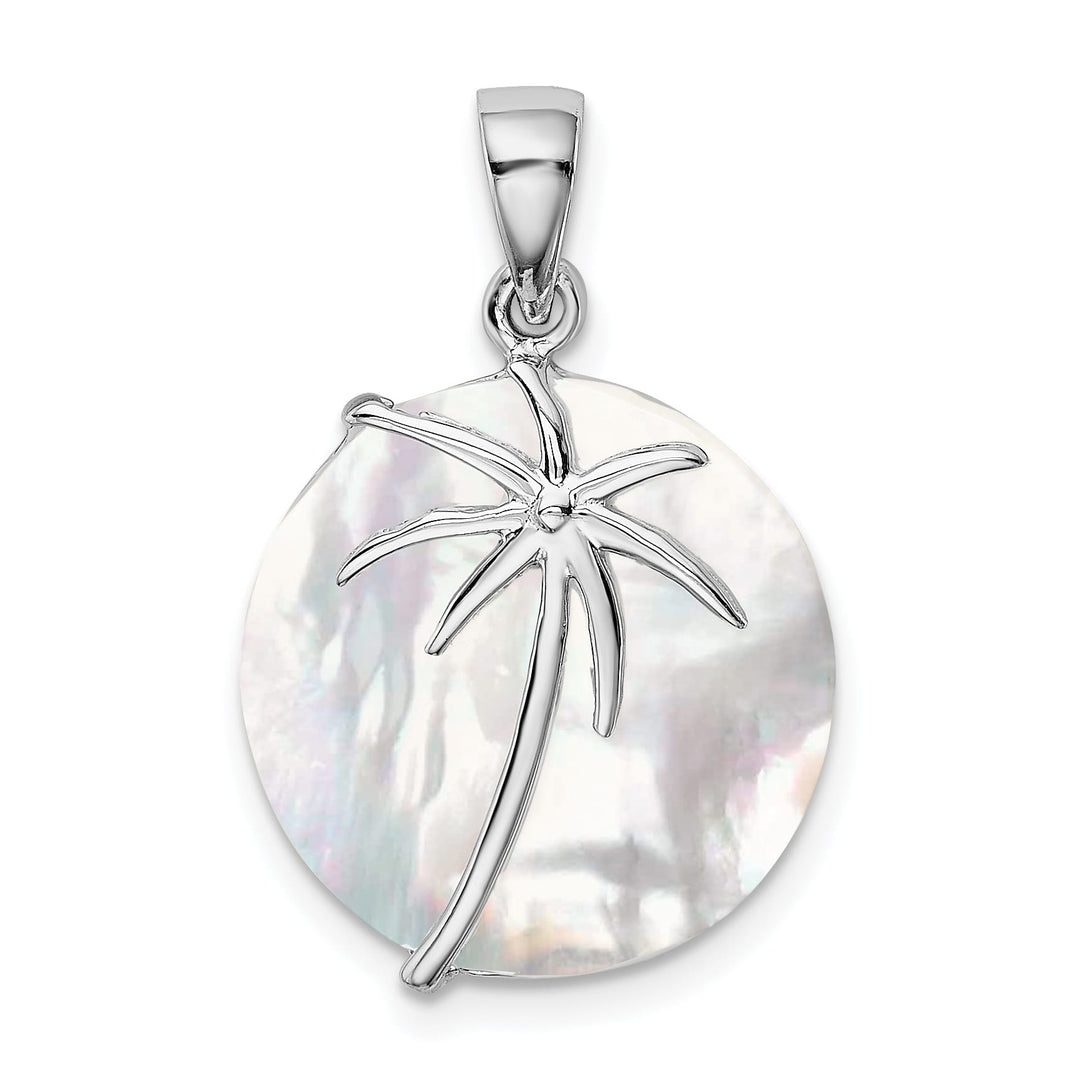 Sterling Silver Round Mother of Pearl Palm Tree Pendant