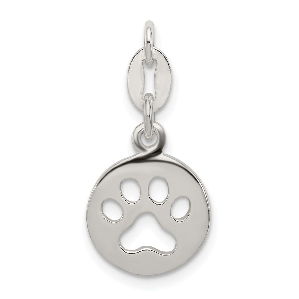 Sterling Silver Round Paw Print Pendant