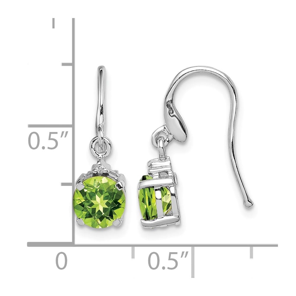 Sterling Silver Round Peridot and Diamond Wire Earrings, view 4 of 4