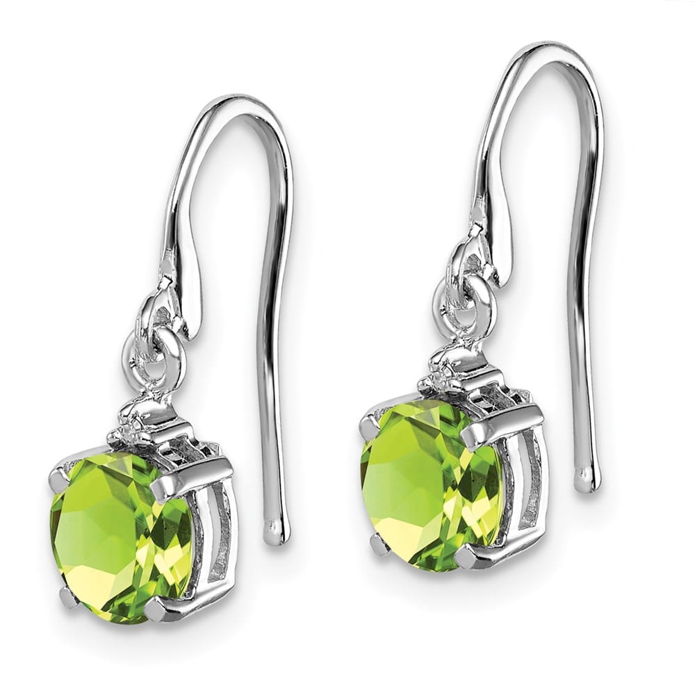 Sterling Silver Round Peridot and Diamond Wire Earrings, view 2 of 4