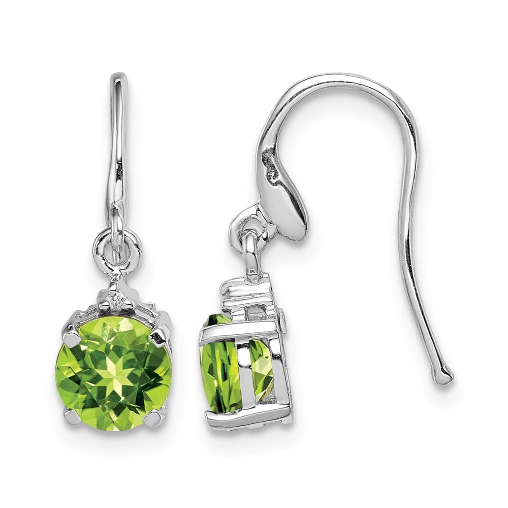 Sterling Silver Round Peridot and Diamond Wire Earrings, view 1 of 4