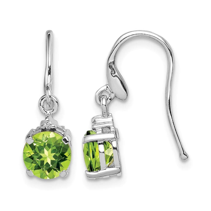 Sterling Silver Round Peridot and Diamond Wire Earrings, view 1 of 4