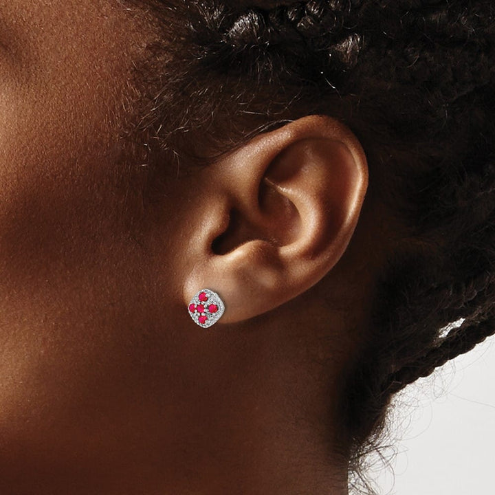 Sterling Silver Ruby Flower Post Earrings, view 3 of 4
