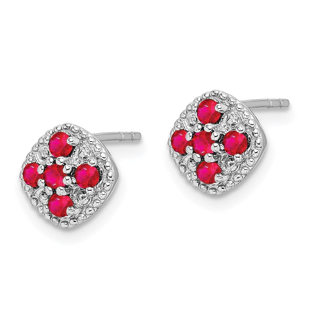 Sterling Silver Ruby Flower Post Earrings, view 2 of 4
