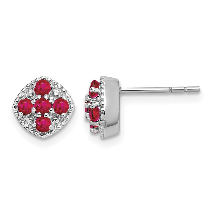 Sterling Silver Ruby Flower Post Earrings, view 1 of 4