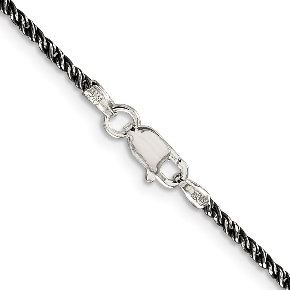 Sterling Silver Ruthenium Finish 1.7mm Twisted Tight Wheat Chain