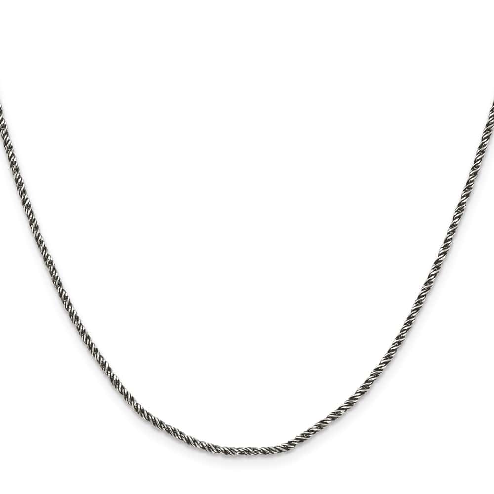 Sterling Silver Ruthenium Finish 1.7mm Twisted Tight Wheat Chain