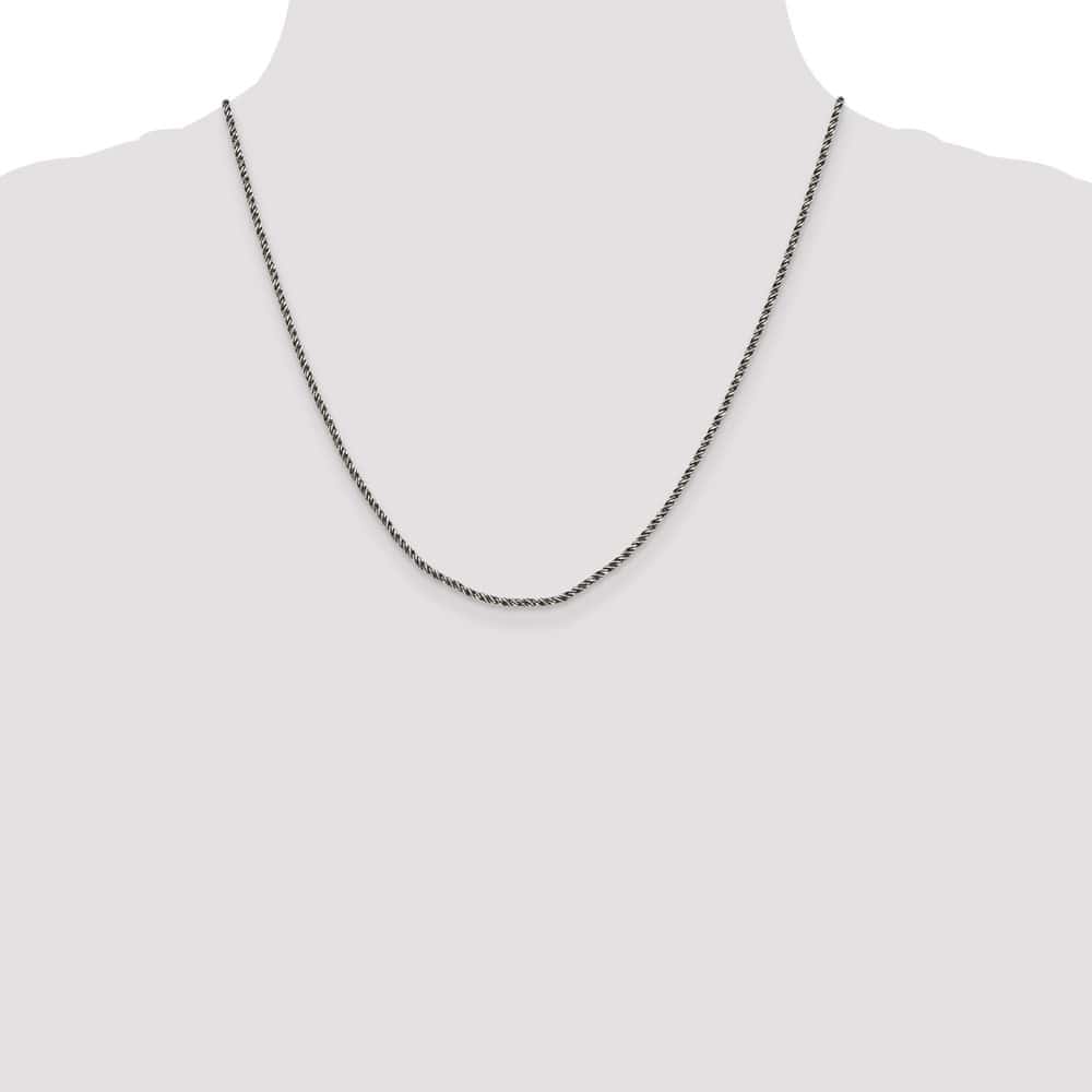 Sterling Silver Ruthenium Finish 1.7mm Twisted Tight Wheat Chain Size 20