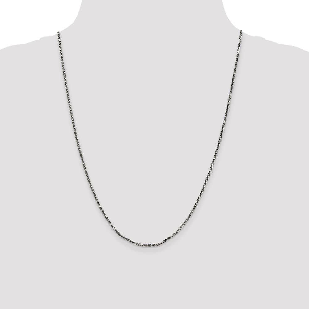 Sterling Silver Ruthenium Finish 1.7mm Twisted Tight Wheat Chain Size 24