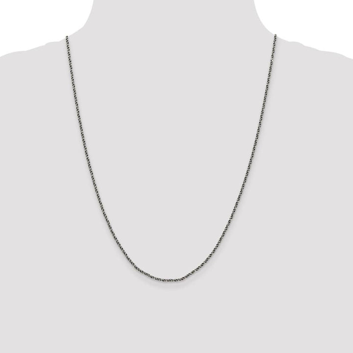 Sterling Silver Ruthenium Finish 1.7mm Twisted Tight Wheat Chain Size 24
