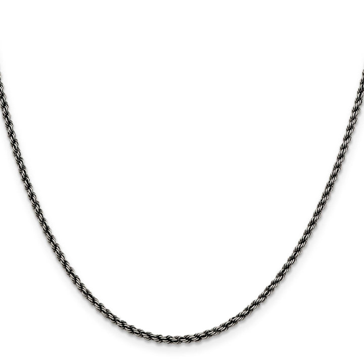 Sterling Silver Ruthenium Finish 2.3mm Rope Chain 16 Inch
