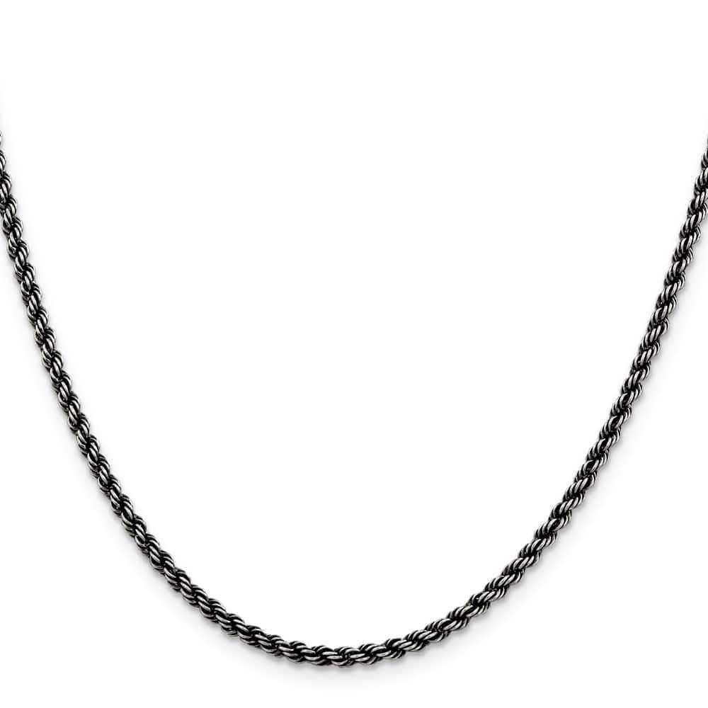 Sterling Silver Ruthenium Finish 2.9mm Rope Chain