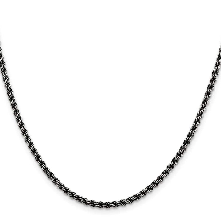 Sterling Silver Ruthenium Finish 2.9mm Rope Chain