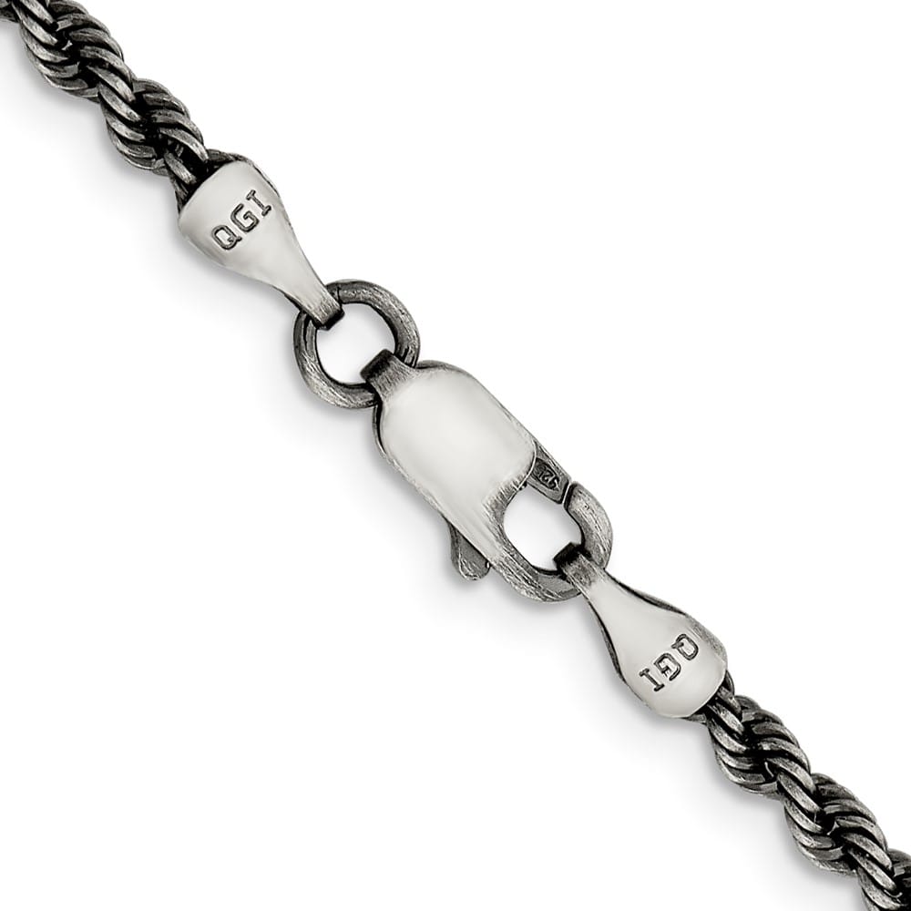 Sterling Silver Ruthenium Finish 2.9mm Rope Chain
