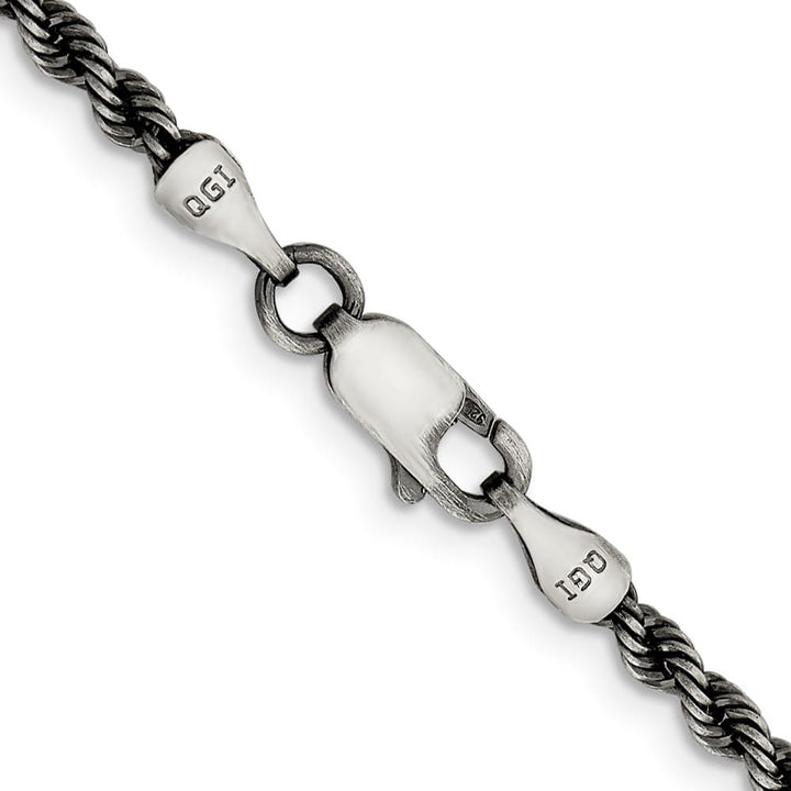 Sterling Silver Ruthenium Finish 2.9mm Rope Chain