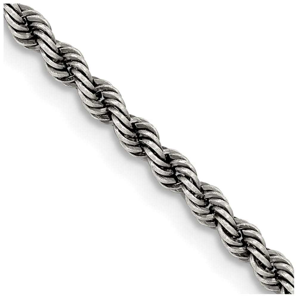 Sterling Silver Ruthenium Finish 2.9mm Rope Chain