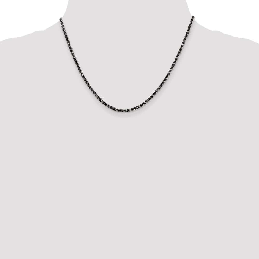 Sterling Silver Ruthenium Finish 2.9mm Rope Chain Size 18
