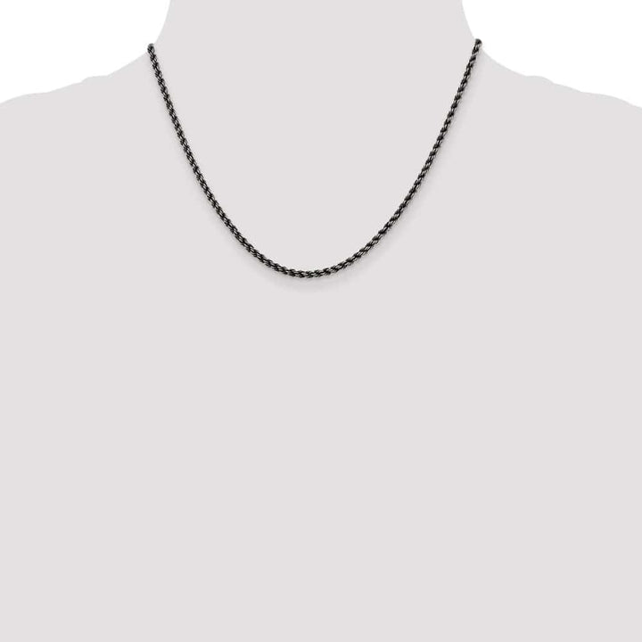 Sterling Silver Ruthenium Finish 2.9mm Rope Chain Size 18