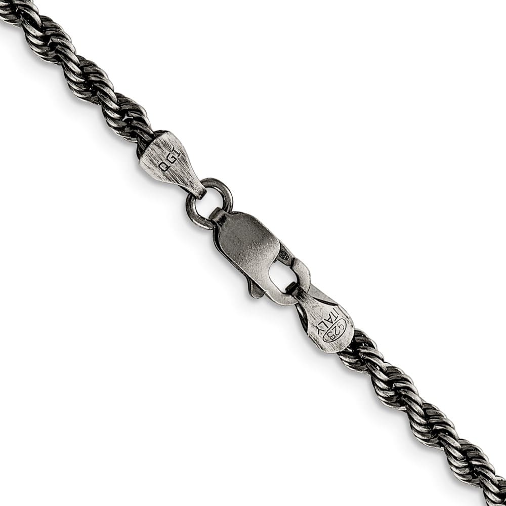 Sterling Silver Ruthenium Finish 3.4mm Rope Chain
