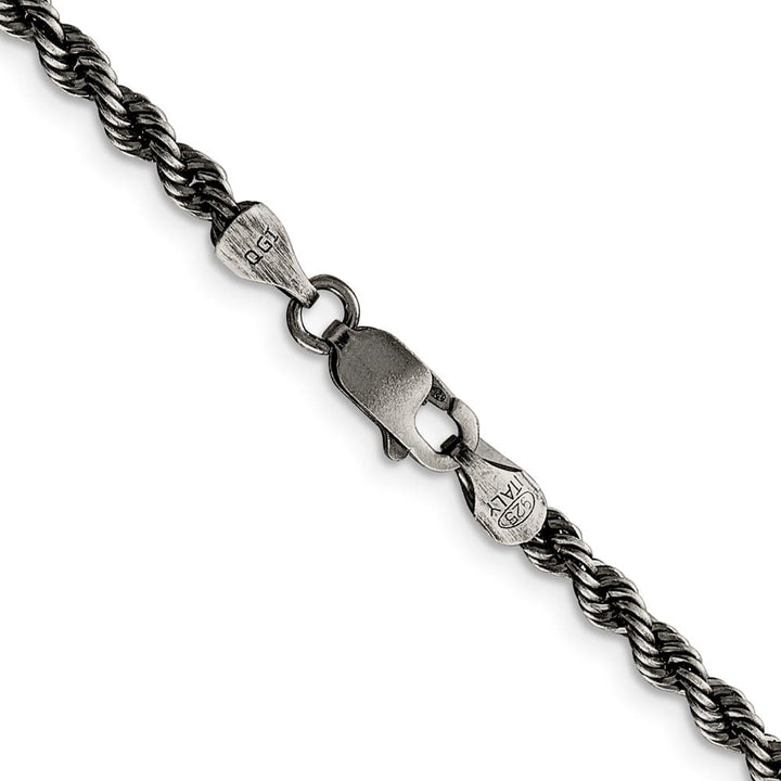 Sterling Silver Ruthenium Finish 3.4mm Rope Chain