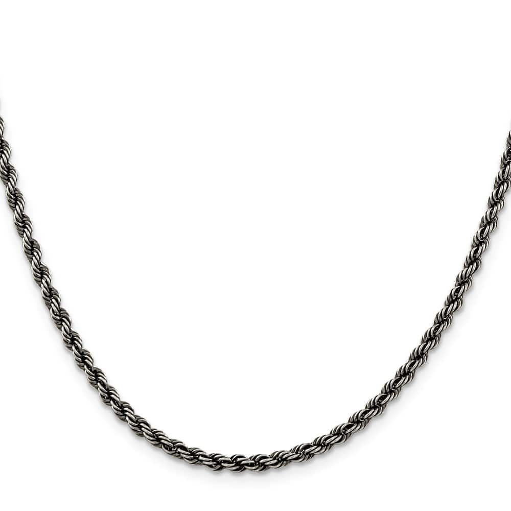 Sterling Silver Ruthenium Finish 3.4mm Rope Chain