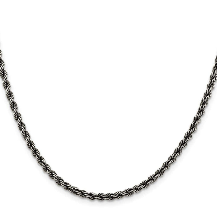 Sterling Silver Ruthenium Finish 3.4mm Rope Chain
