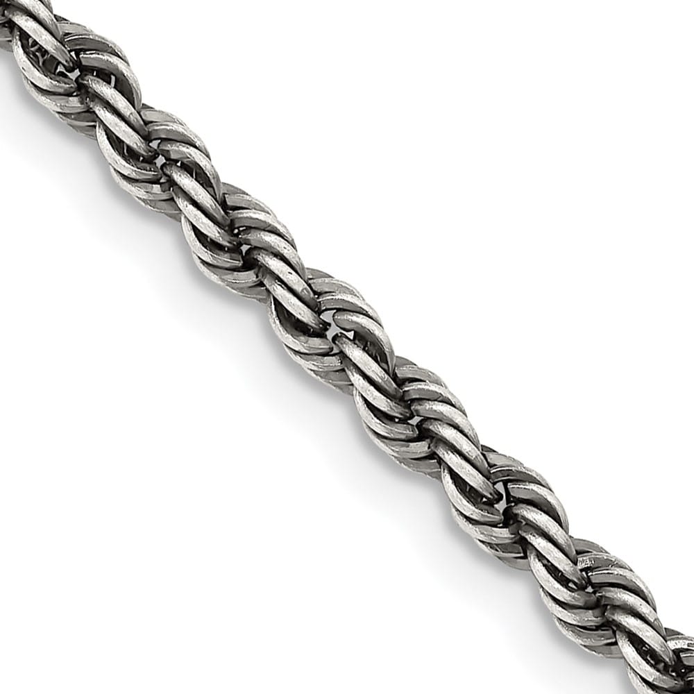 Sterling Silver Ruthenium Finish 3.4mm Rope Chain