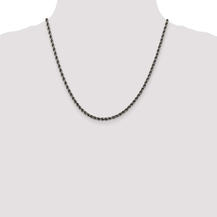 Sterling Silver Ruthenium Finish 3.4mm Rope Chain Size 20