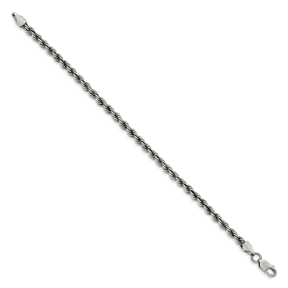 Sterling Silver Ruthenium Finish 4.5mm Rope Bracelet 8 Inch