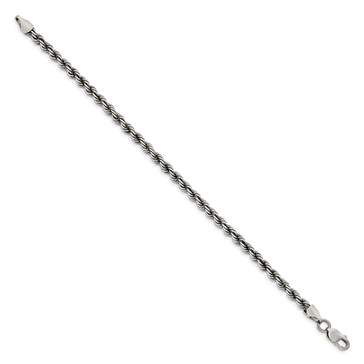 Sterling Silver Ruthenium Finish 4.5mm Rope Bracelet 8 Inch