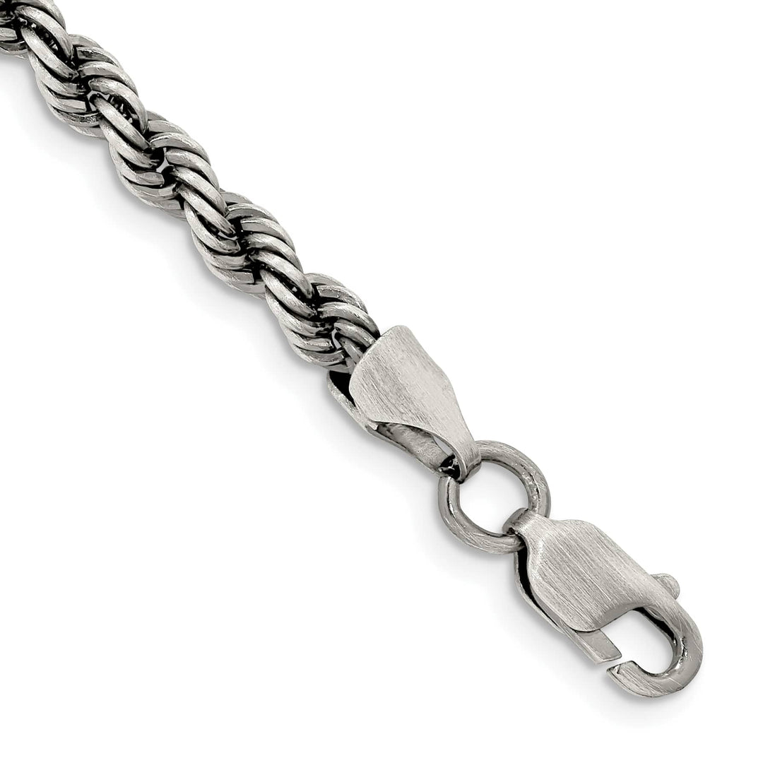 Sterling Silver Ruthenium Finish 4.5mm Rope Bracelet 8 Inch