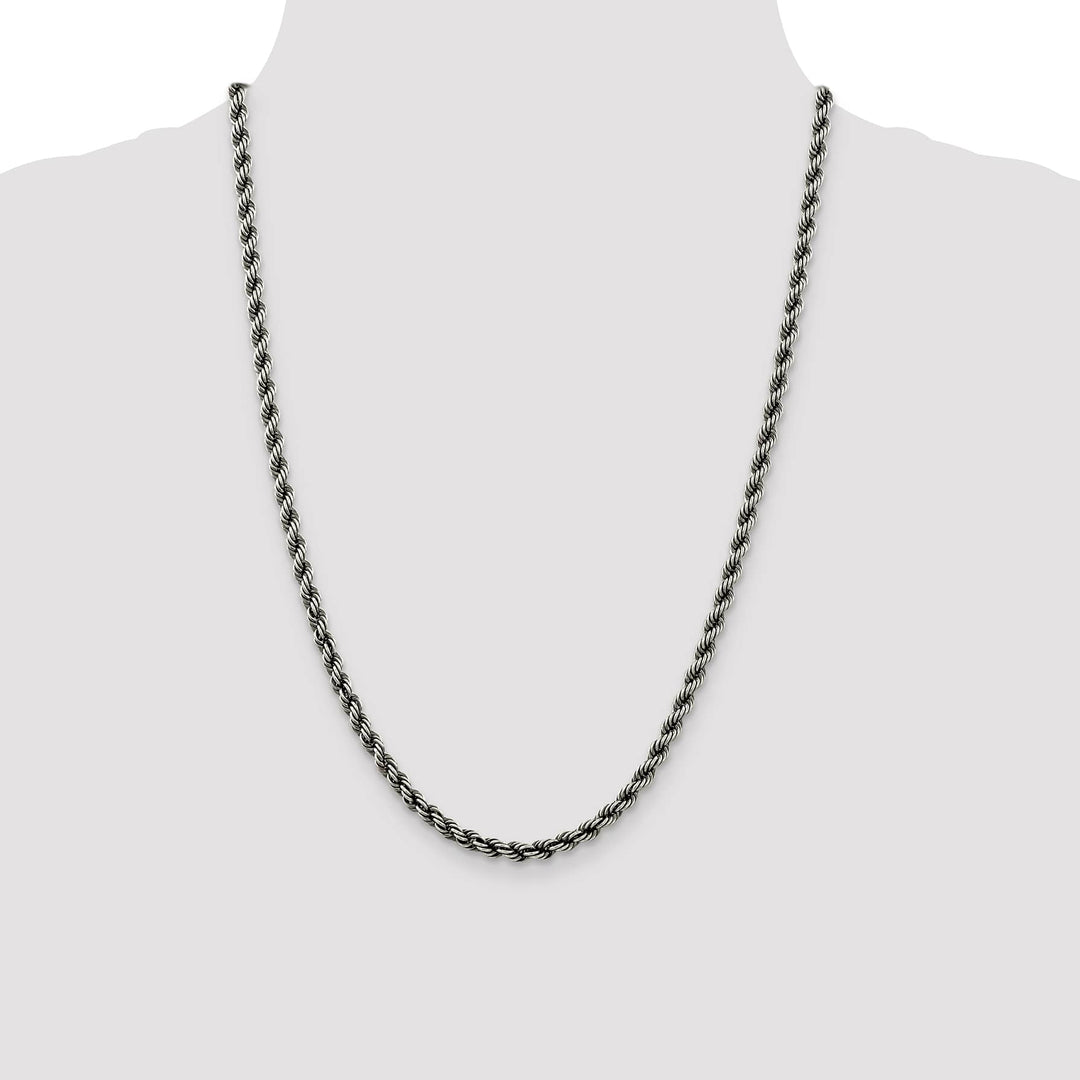 Sterling Silver Ruthenium Finish 4.5mm Rope Chain