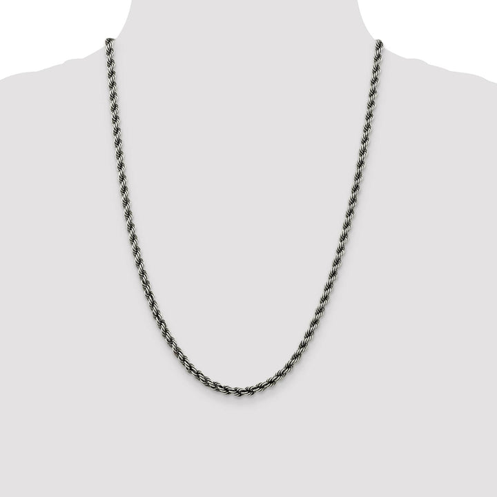 Sterling Silver Ruthenium Finish 4.5mm Rope Chain