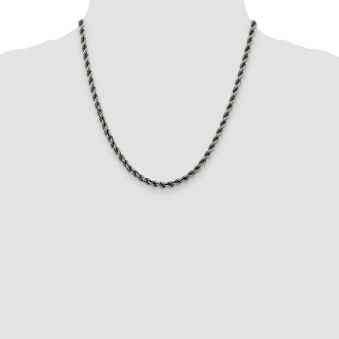 Sterling Silver Ruthenium Finish 4.5mm Rope Chain