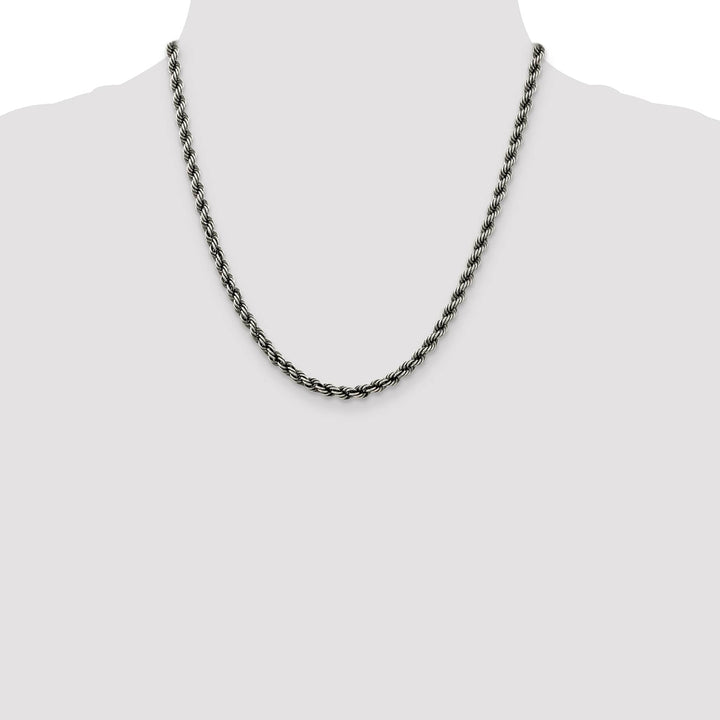 Sterling Silver Ruthenium Finish 4.5mm Rope Chain