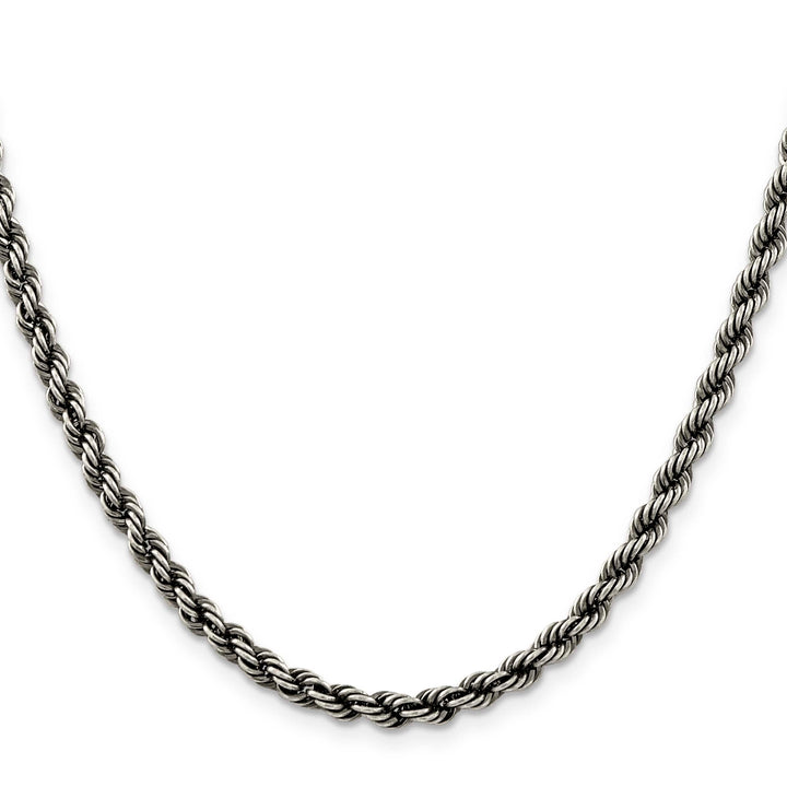 Sterling Silver Ruthenium Finish 4.5mm Rope Chain