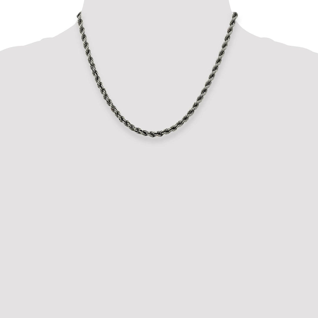 Sterling Silver Ruthenium Finish 4.5mm Rope Chain