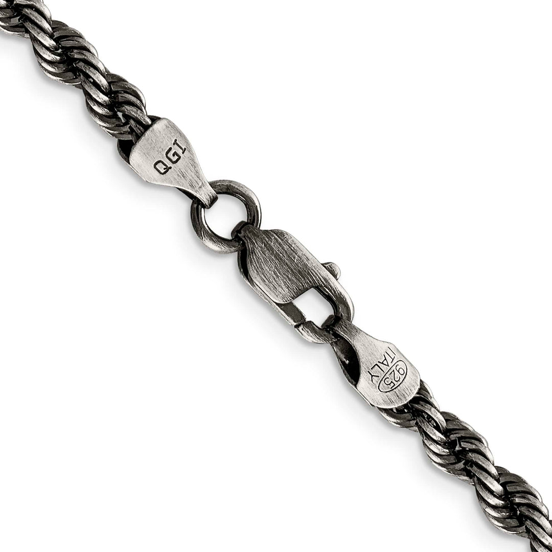 Sterling Silver Ruthenium Finish 4.5mm Rope Chain