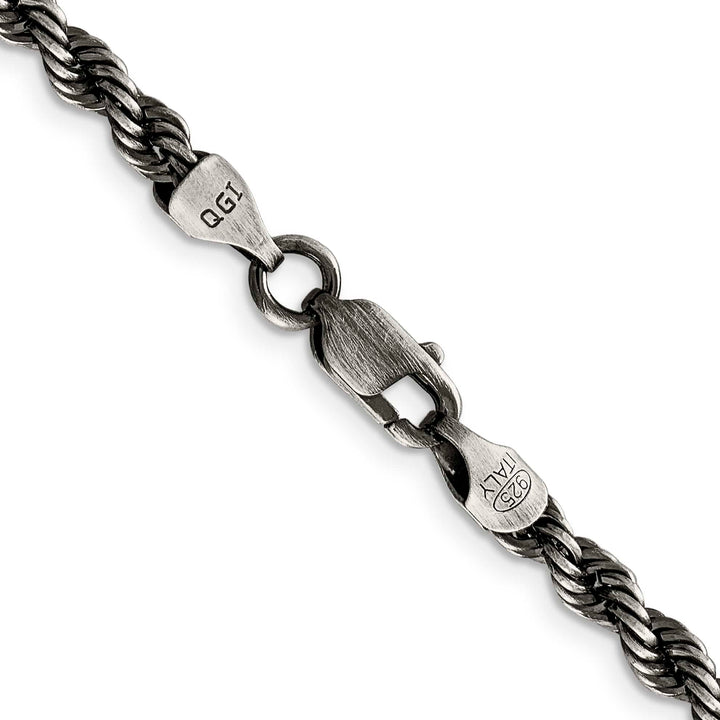 Sterling Silver Ruthenium Finish 4.5mm Rope Chain
