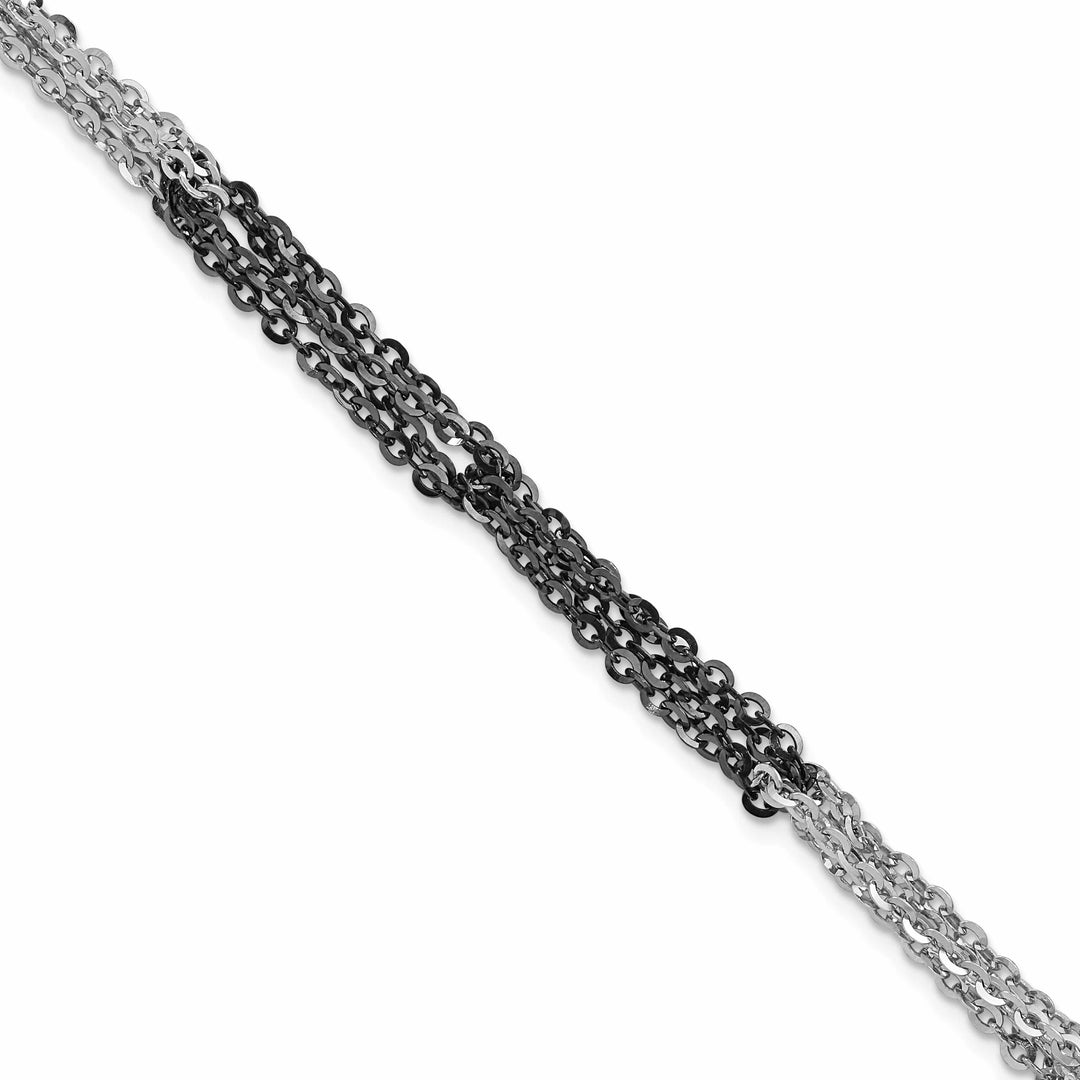Sterling Silver Ruthenium & Rhodium Finish Fancy Link Bracelet
