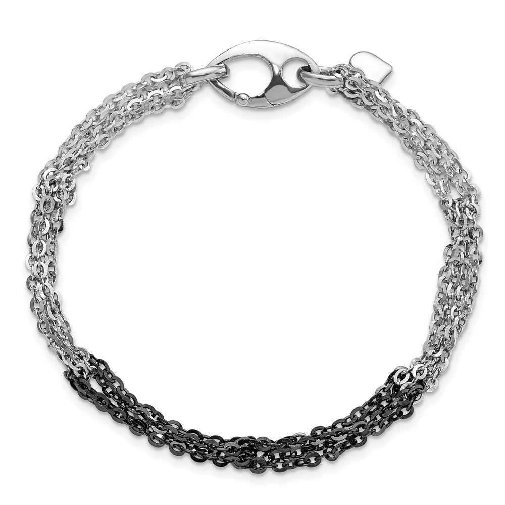 Sterling Silver Ruthenium & Rhodium Finish Fancy Link Bracelet
