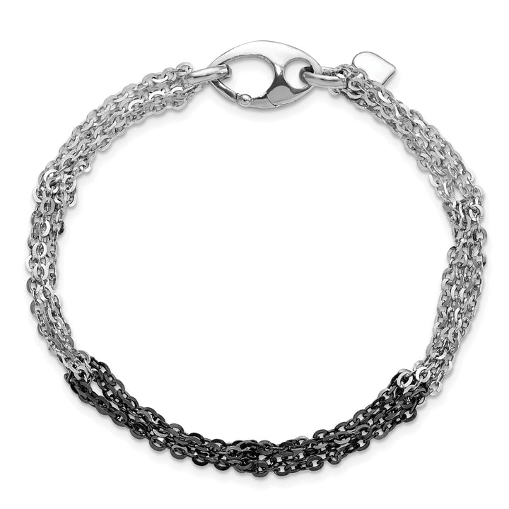 Sterling Silver Ruthenium & Rhodium Finish Fancy Link Bracelet
