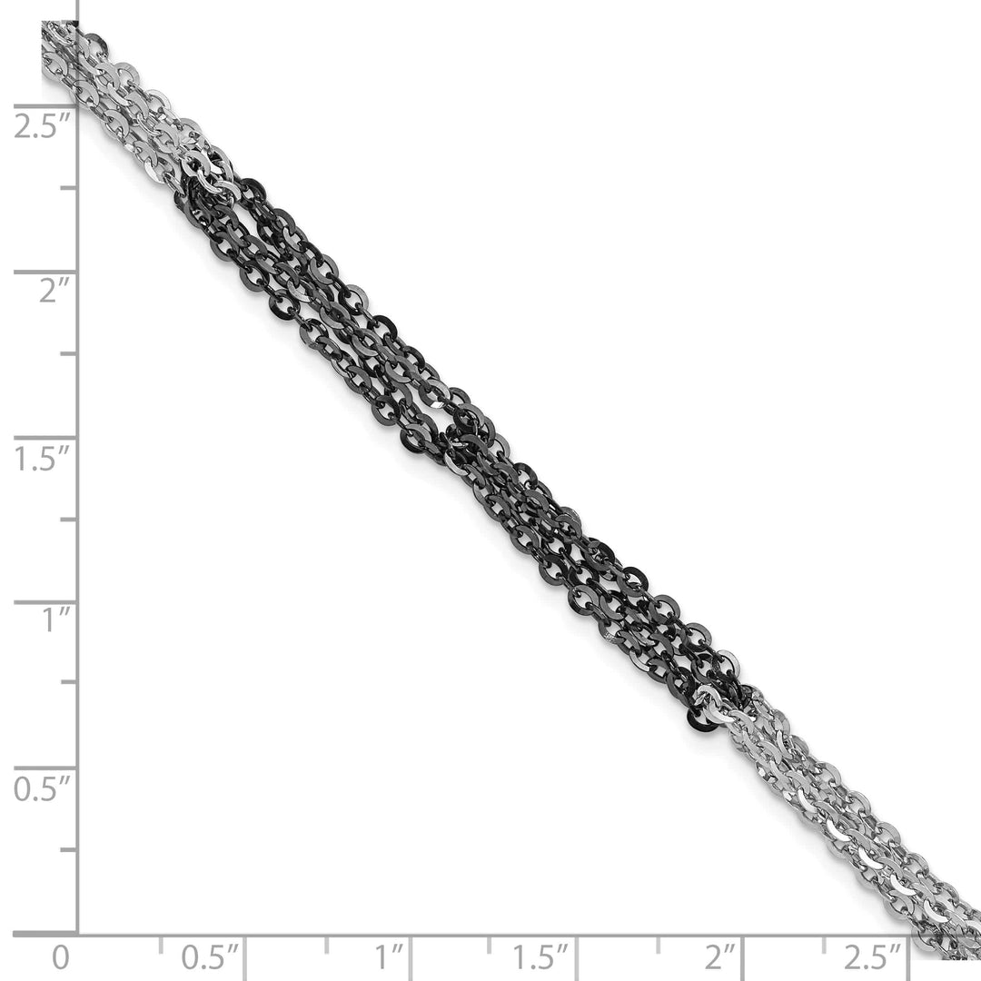Sterling Silver Ruthenium & Rhodium Finish Fancy Link Bracelet