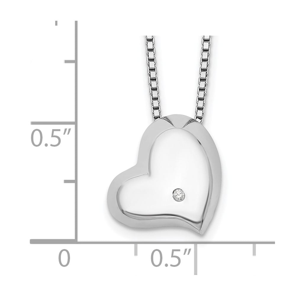Sterling Silver Satin and Polished Diamond Heart 20 inch Necklace