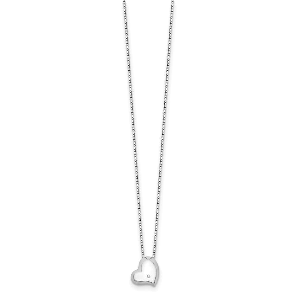 Sterling Silver Satin and Polished Diamond Heart 20 inch Necklace