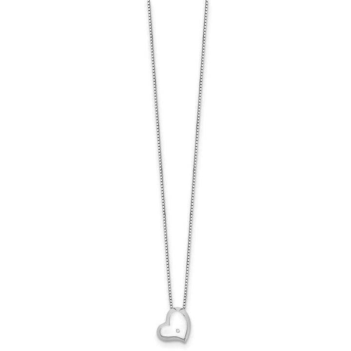 Sterling Silver Satin and Polished Diamond Heart 20 inch Necklace