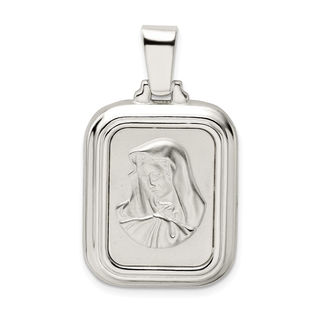 Sterling Silver Satin and Polished Mary with Hail Mary Prayer Pendant