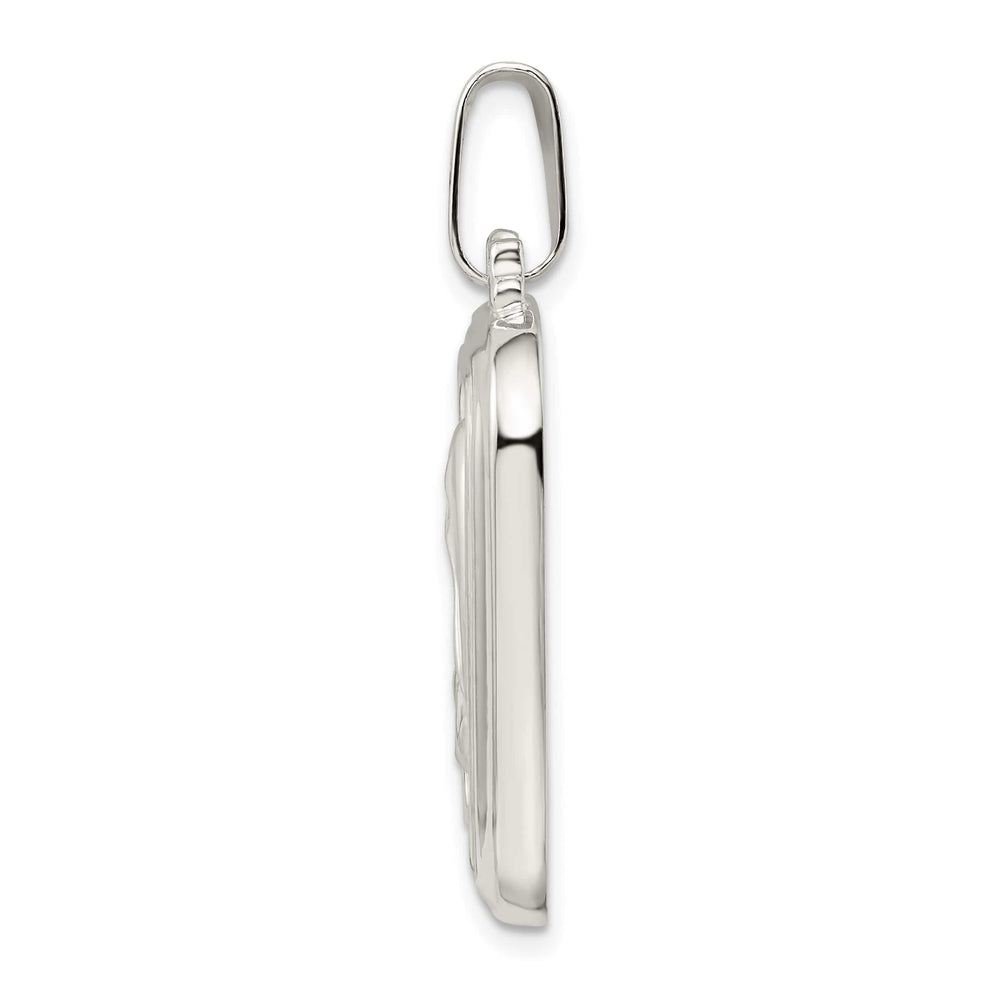 Sterling Silver Satin and Polished Mary with Hail Mary Prayer Pendant